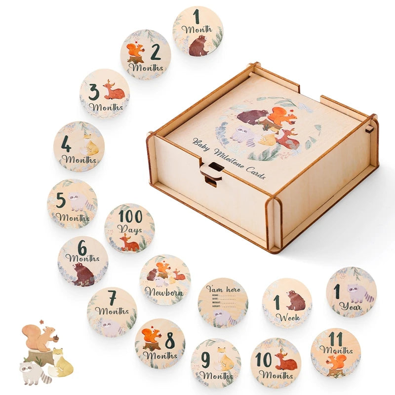 Newborn Baby Growth Milestones Wooden Cards (0–12 Months)