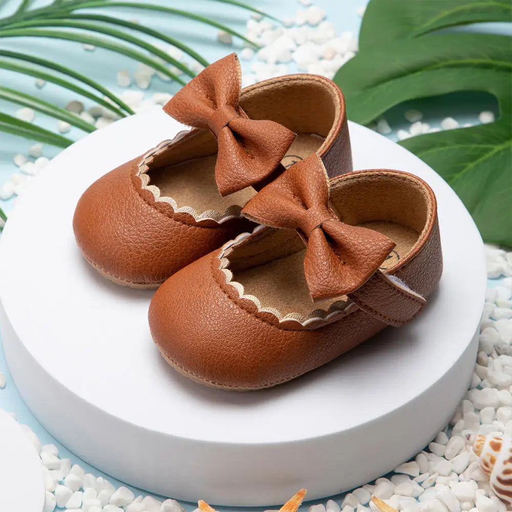 Retro Baby Bow Princess Shoes – Anti-Slip First Walkers