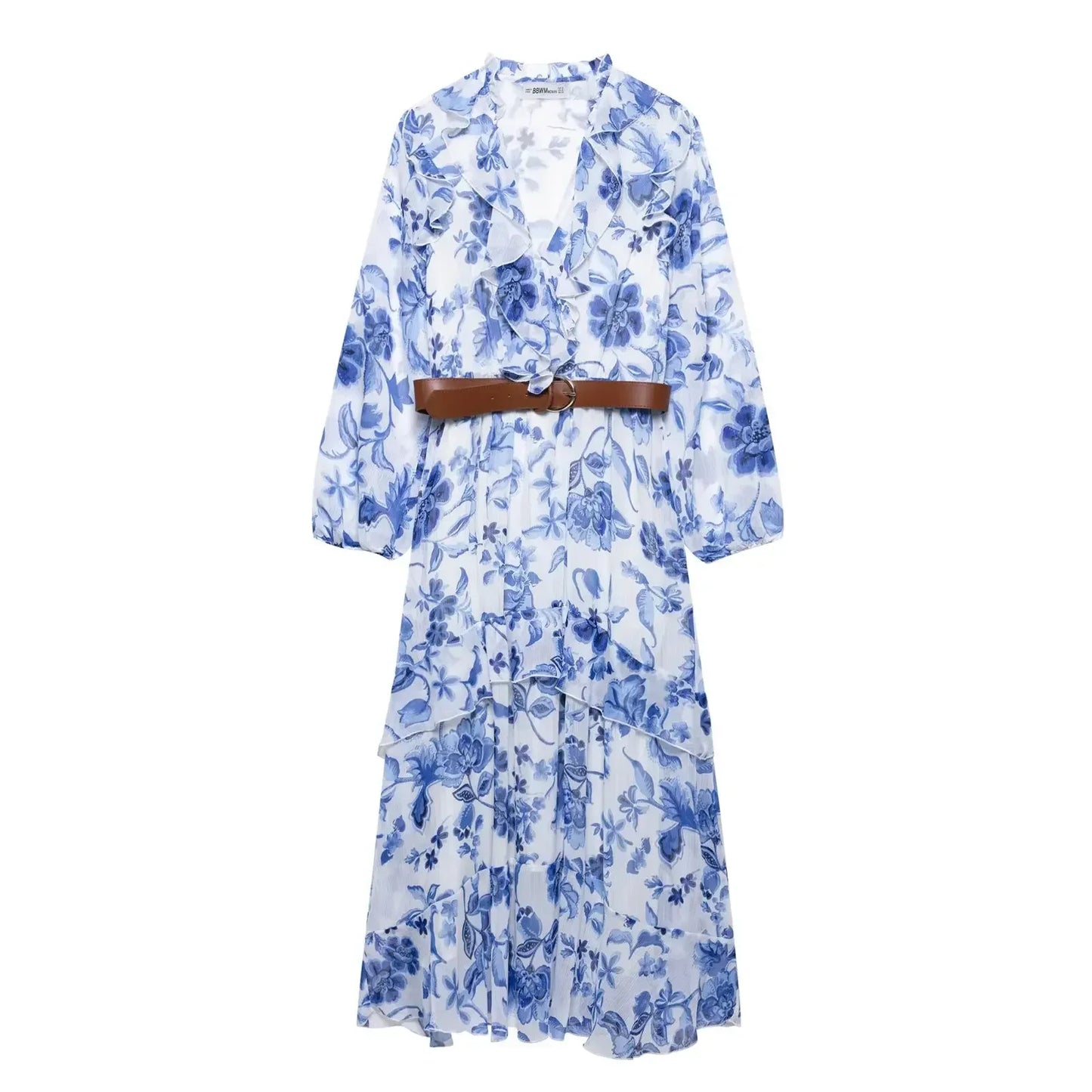 Summer Women’s Bohemian Blue Floral Print Midi Dress