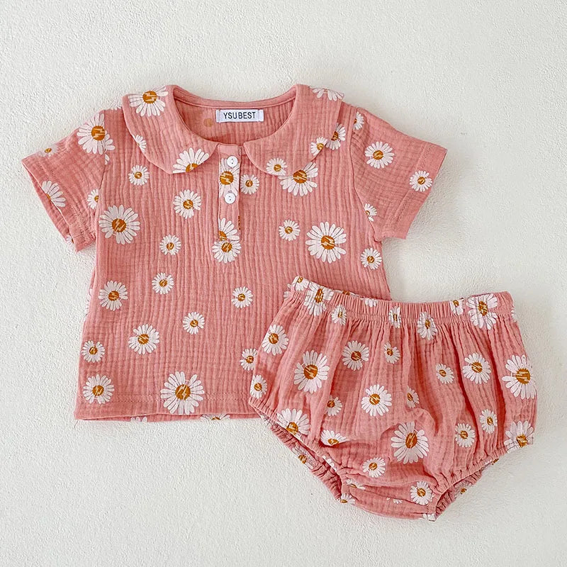 Infant Baby Girls Summer Clothing Set – Printed Shirt + PP Shorts
