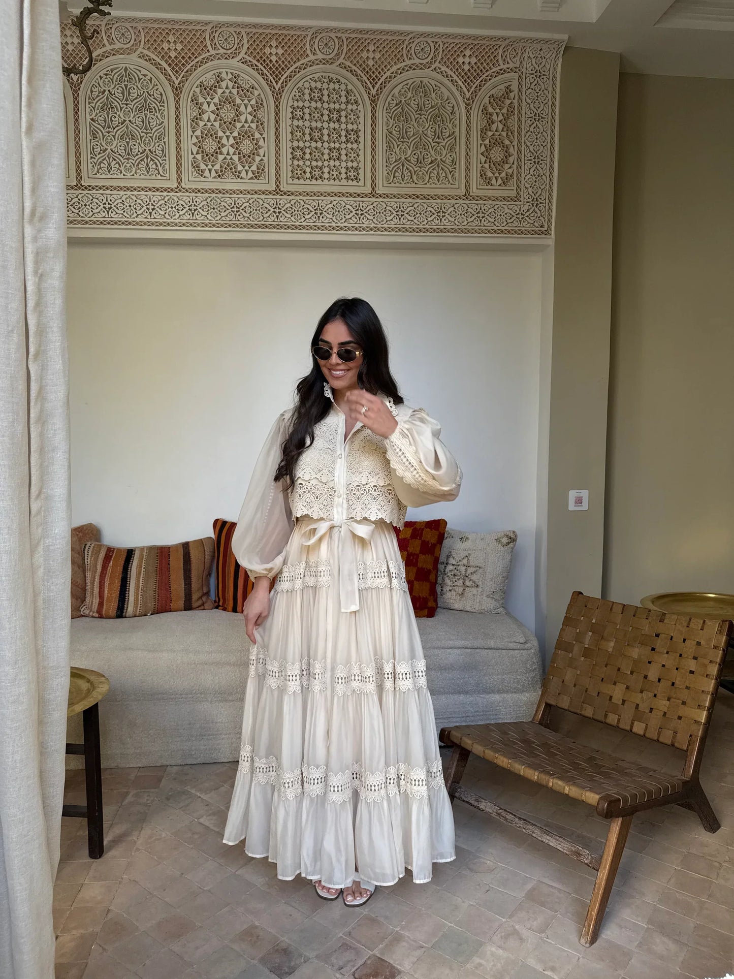 Hollow Out Embroidery Patchwork A-line Long Dress