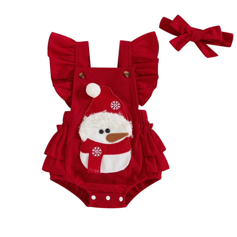 Baby Girl Christmas Romper Set with Hairband