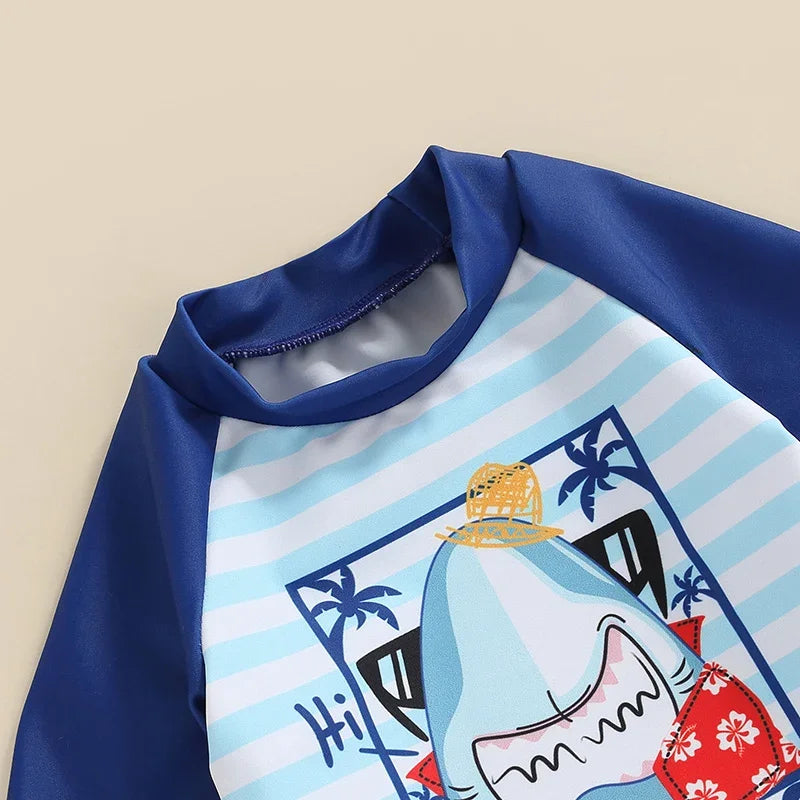 Toddler Boys Shark Print Rash Guard Swimwear Set – UPF 50+