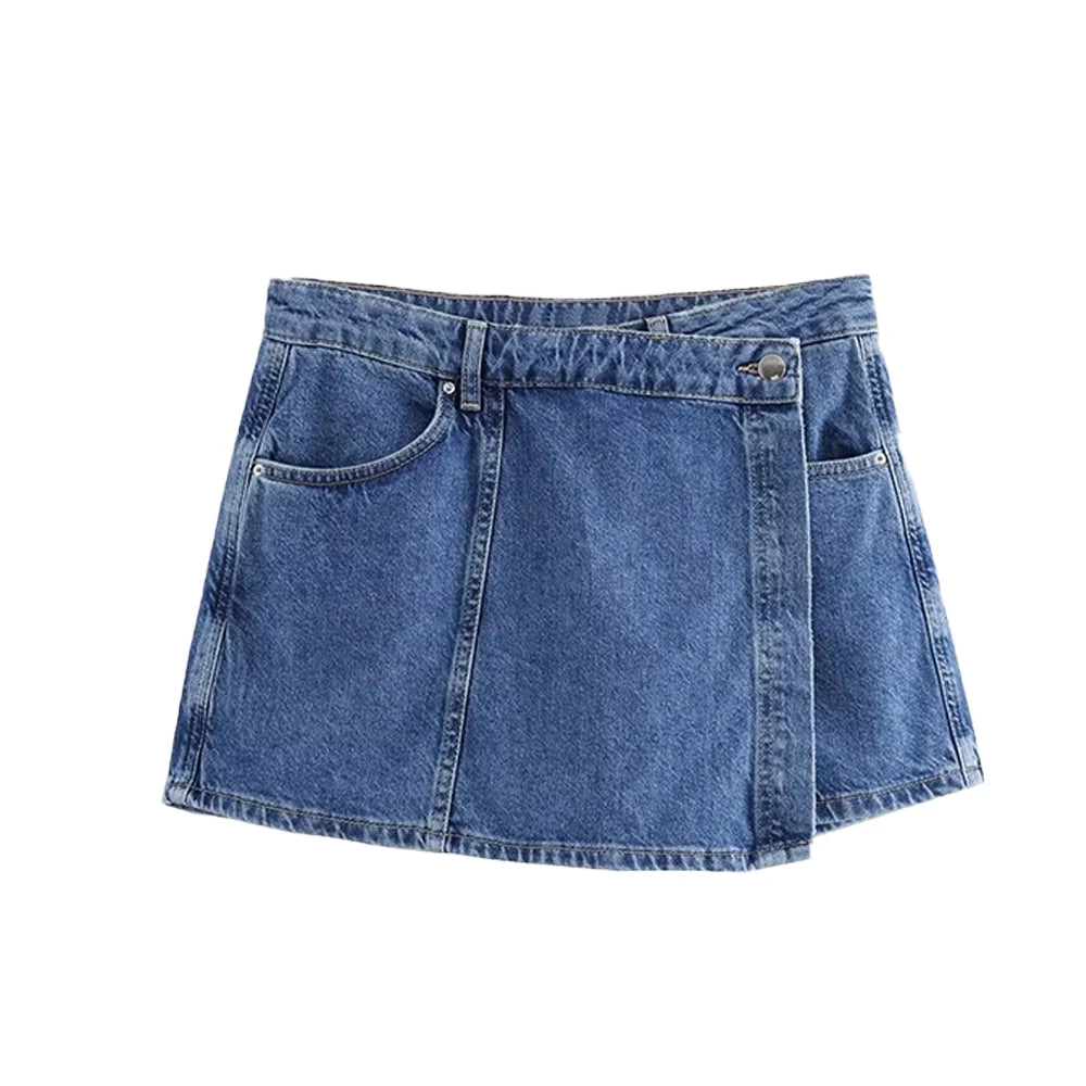 Women’s Denim Suit – V-Neck Top & Asymmetrical Culottes