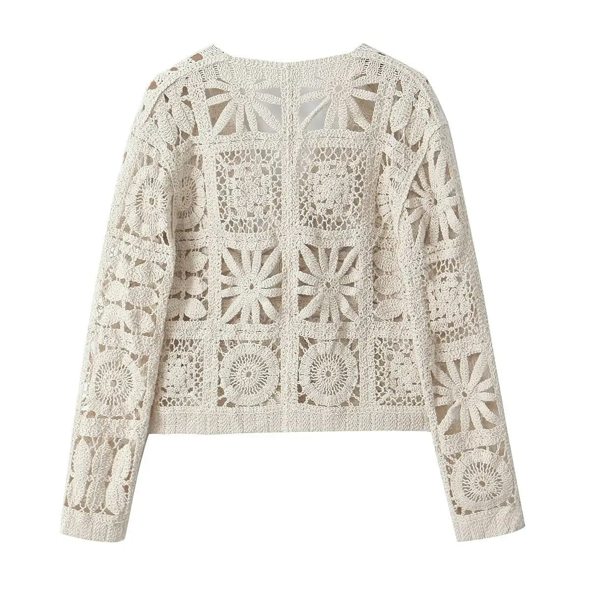 Women’s Knitted Two-Piece Pants Set – Hollow-Out Cardigan & High-Waist Trousers