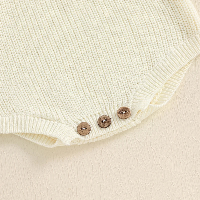 Baby Knit Christmas Romper – Letter Embroidered Long Sleeve Jumpsuit