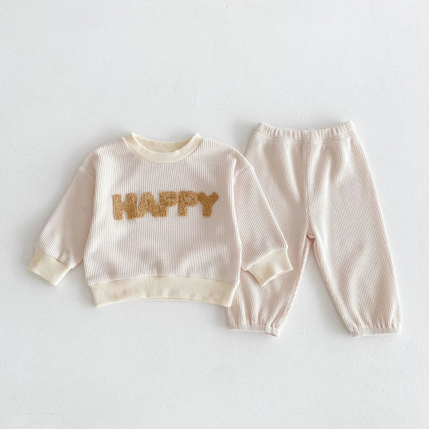 Spring Waffle Letter Top & Pants Set (3M–4Y)