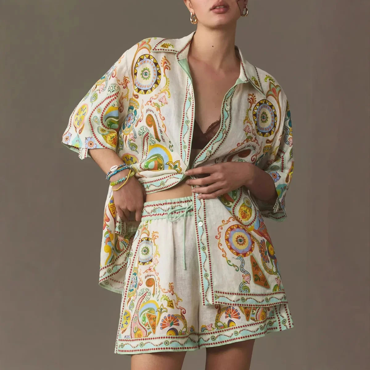 Elegant High Waist Floral Print Top & Shorts – Summer Casual Outfit