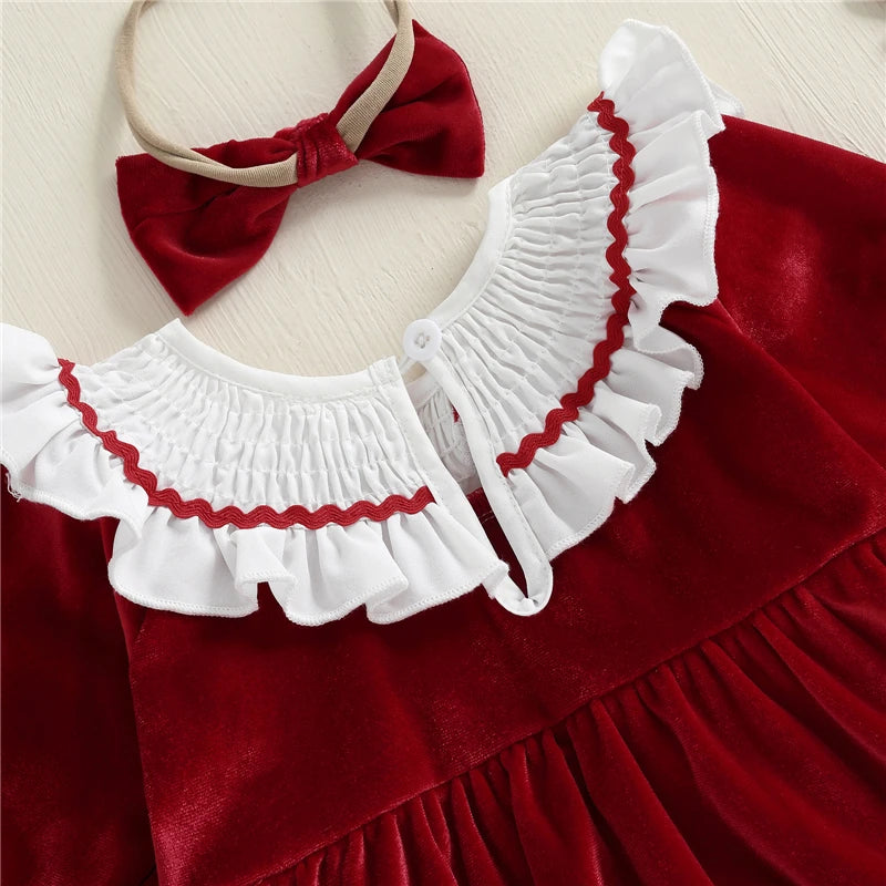 Newborn Baby Girl Christmas Outfit – Santa Tree Embroidered Romper with Headband