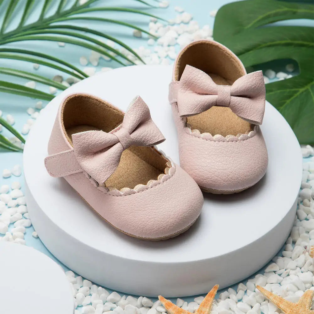 Retro Baby Bow Princess Shoes – Anti-Slip First Walkers
