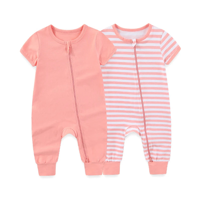 2-Pack Short Sleeve Rompers – Soft Cotton Baby Jumpsuits