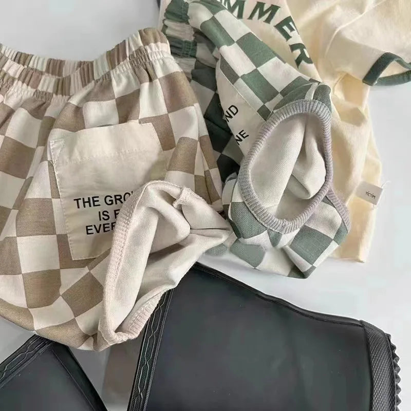 Summer Plaid Two-Piece Baby Suit – Cotton Comfort for Everyday Wear