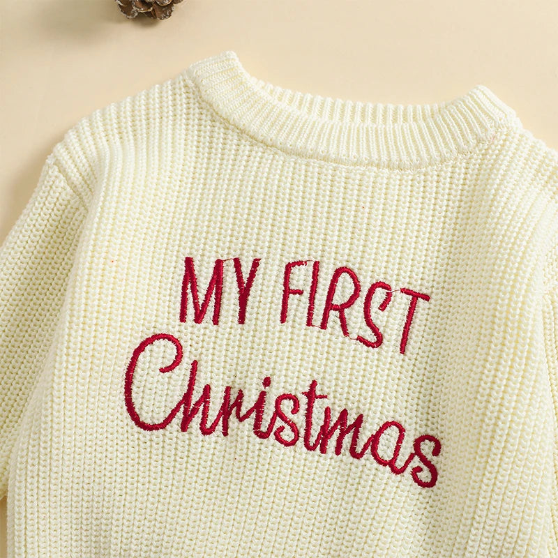 Baby Christmas Letter Embroidered Knitted Sweater – Long Sleeve Pullover (0–24 Months)