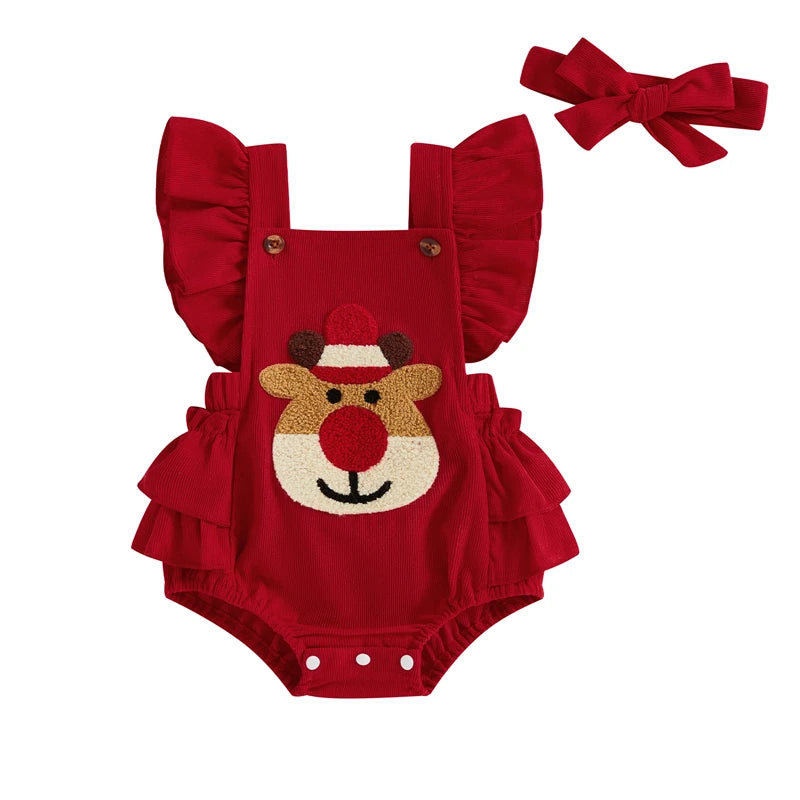 Baby Girl Christmas Romper Set with Hairband