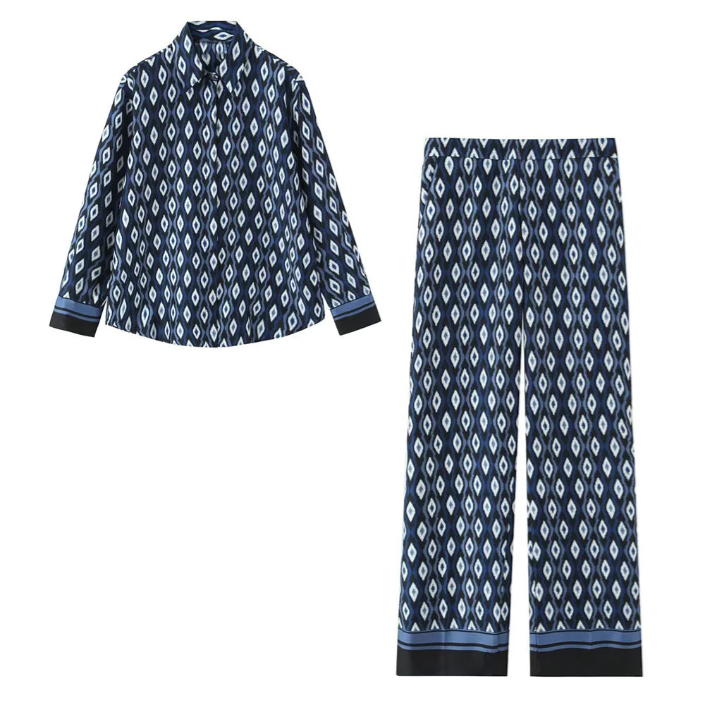 Women’s Geometric Print Shirt & Pants Set