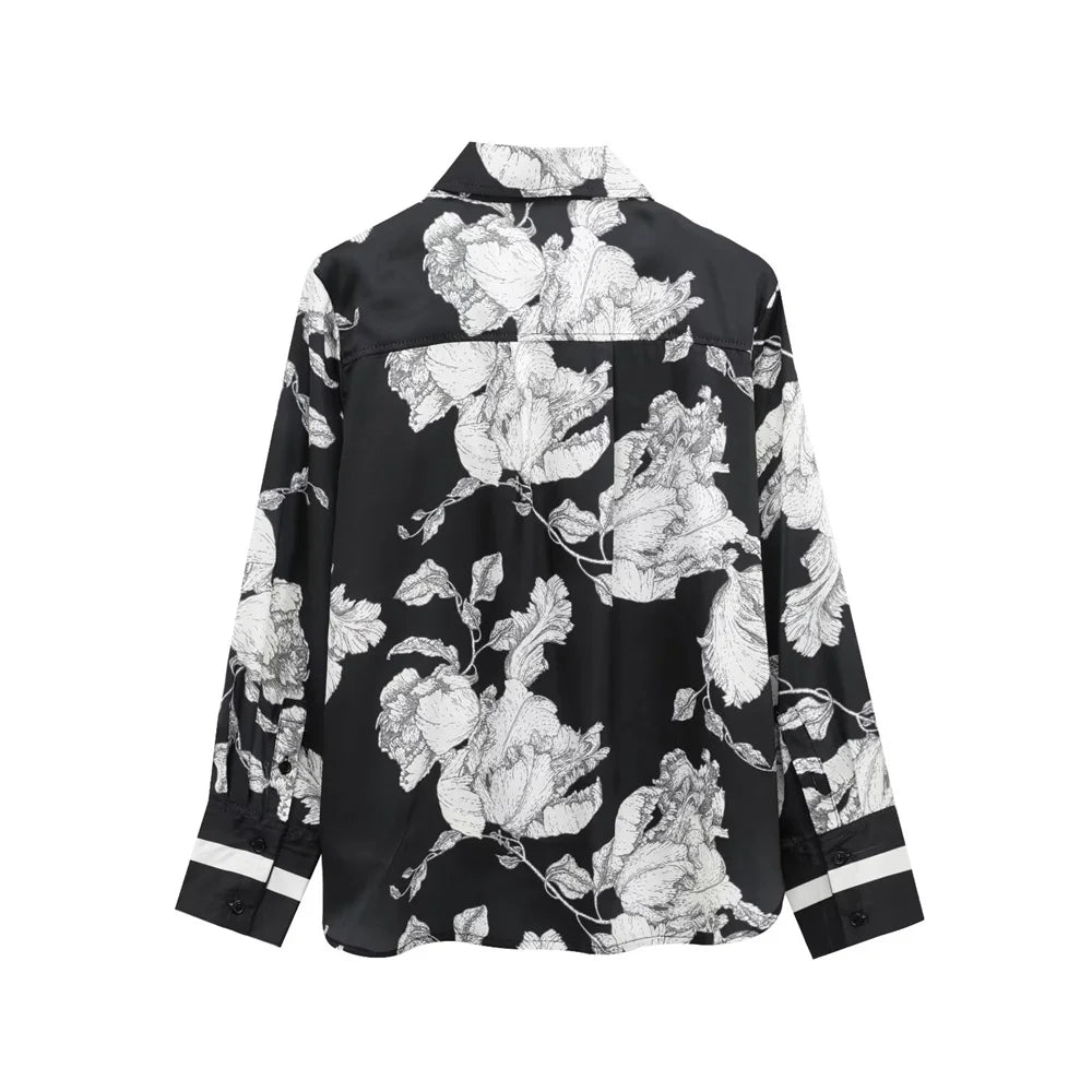 Women’s Fashion Printed Shirt & High Waist Straight Pants Set