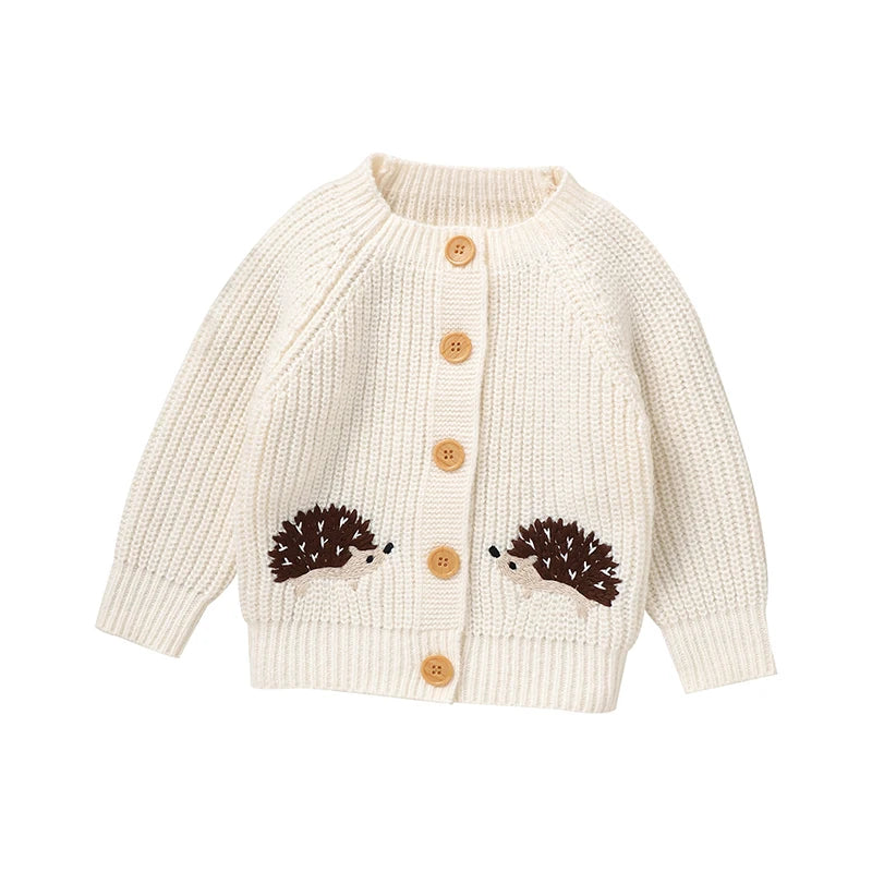 Baby & Toddler Knitted Cardigan – Hedgehog & Rainbow Design