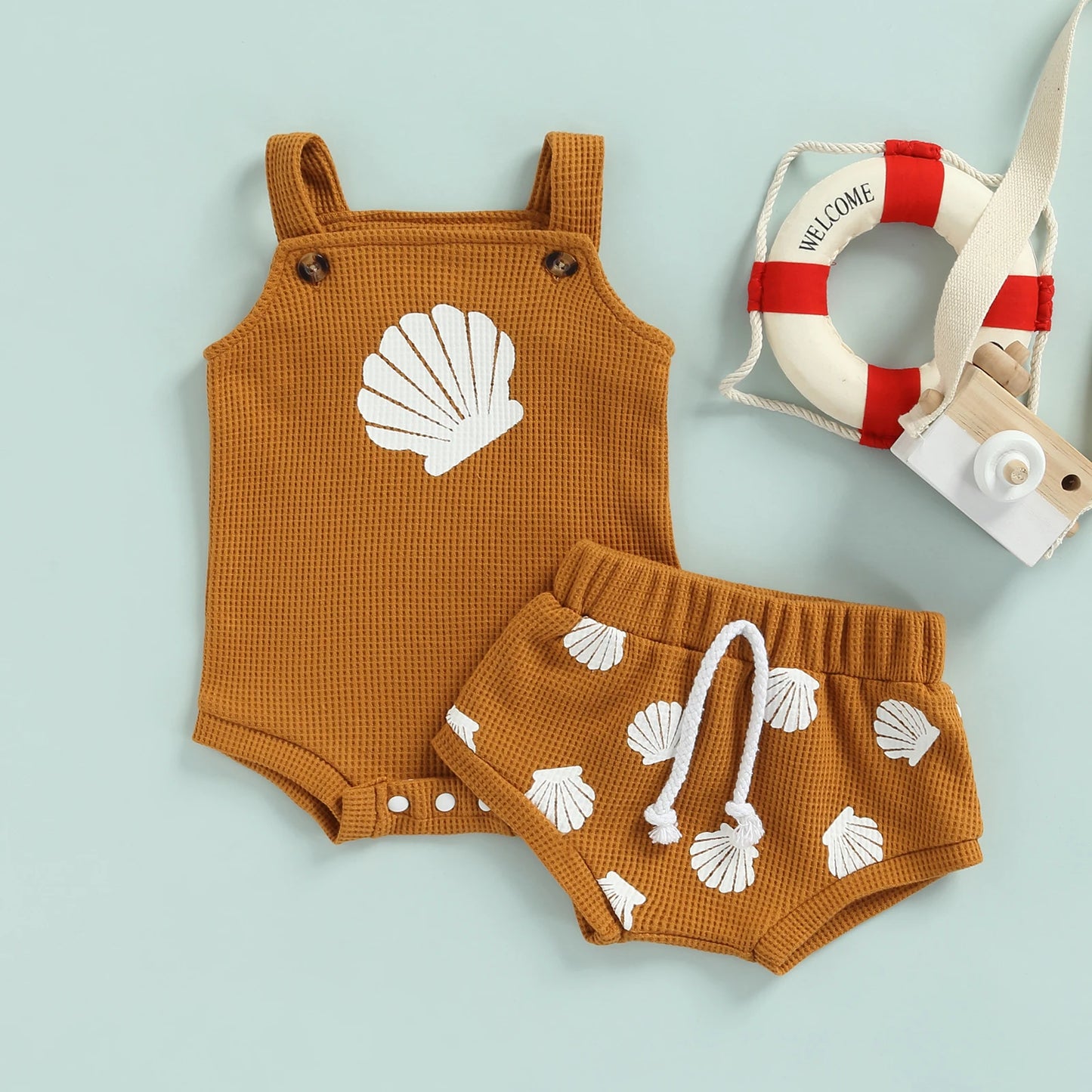 Infant Shell Print Romper & Shorts Set (0–18M)