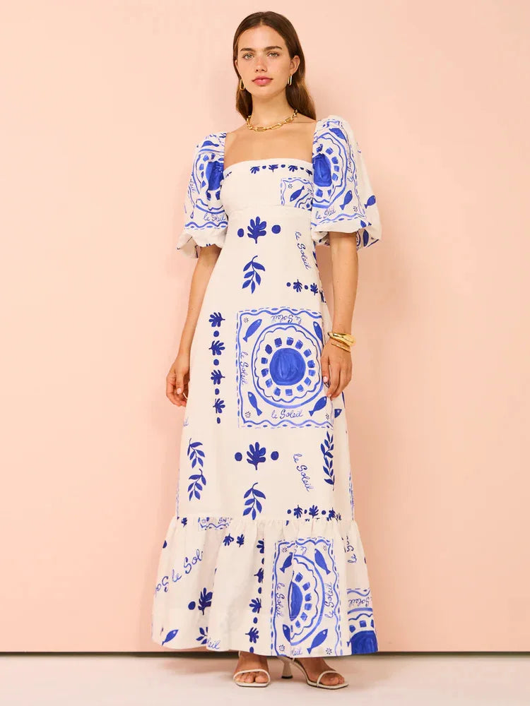 Women’s Elegant Bohemian Lantern Sleeve Long Dress