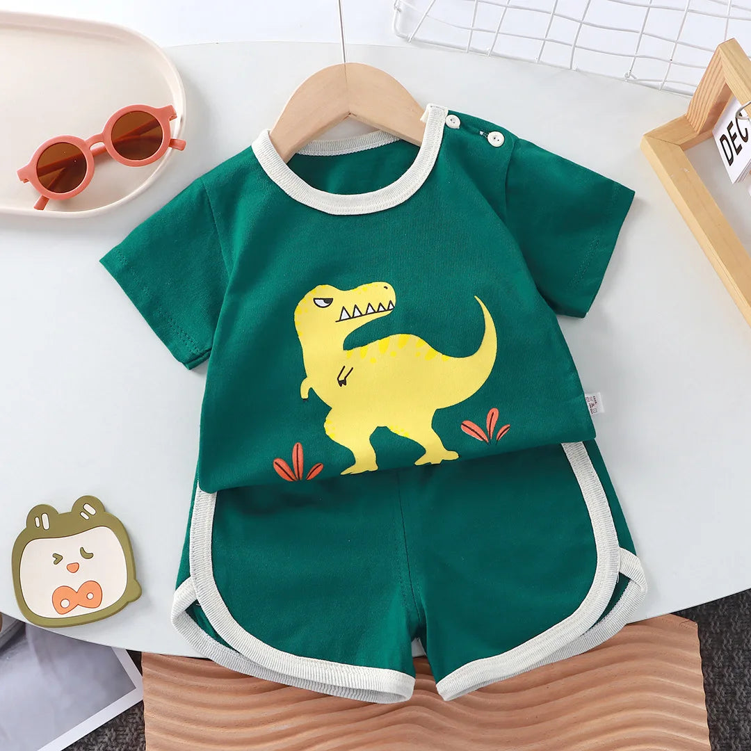 Summer Cotton Cartoon T-Shirt & Shorts Set (0–4 Years)