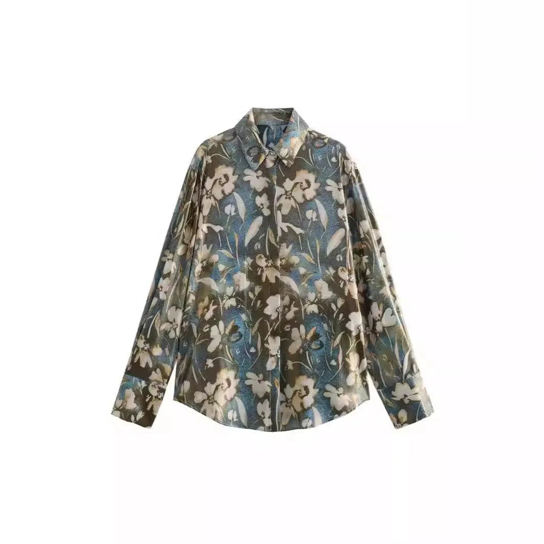 Women’s Metallic Print Shirt & Pleated Skirt Suit