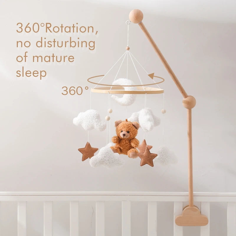 Baby Wooden Bed Bell Mobile – Lambhair Bear & Bunny Dolls