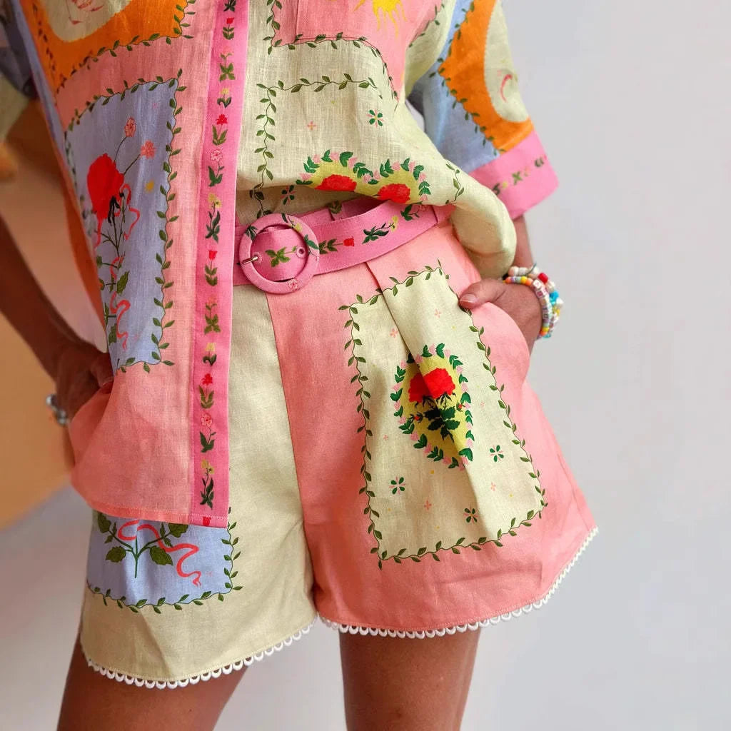 Women’s Casual Linen Shirt & Shorts Set