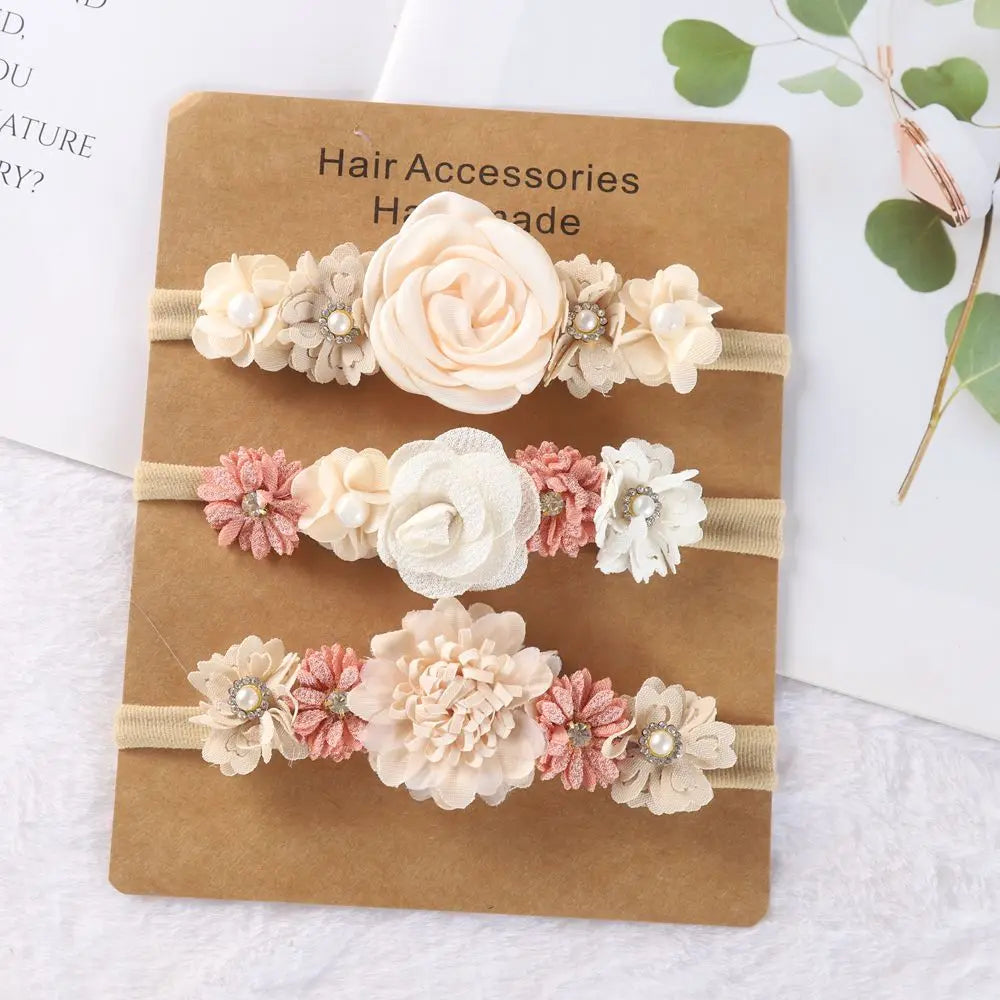3pcs Baby Girl Headband Set – Elastic Floral Hairbands