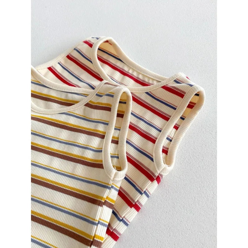 2-Piece Boys’ Striped Vest & Shorts Summer Outfit
