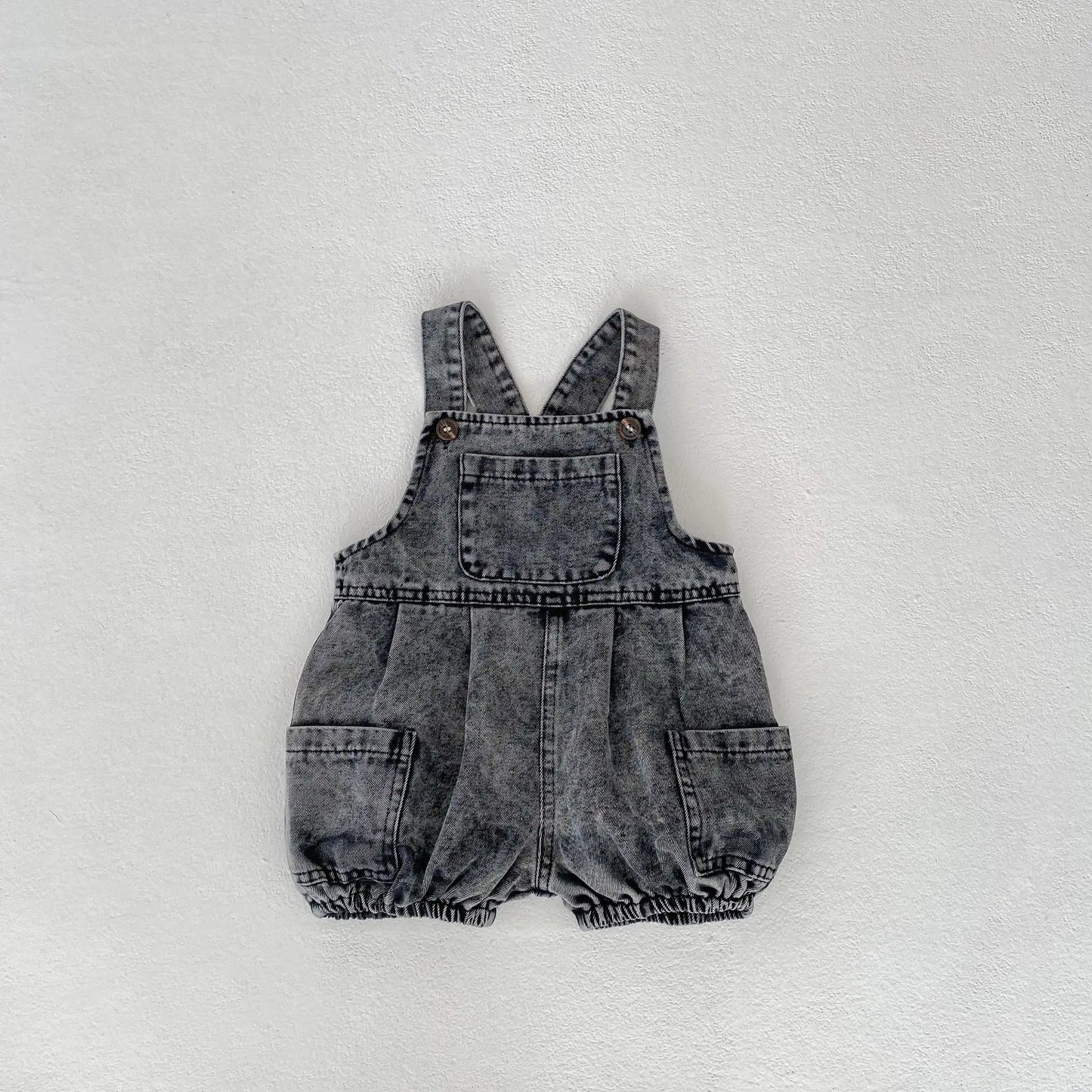 Summer Baby Outfit – Denim Strap Shorts & Rainbow T-Shirt Set (0–3Y) Sold Separately