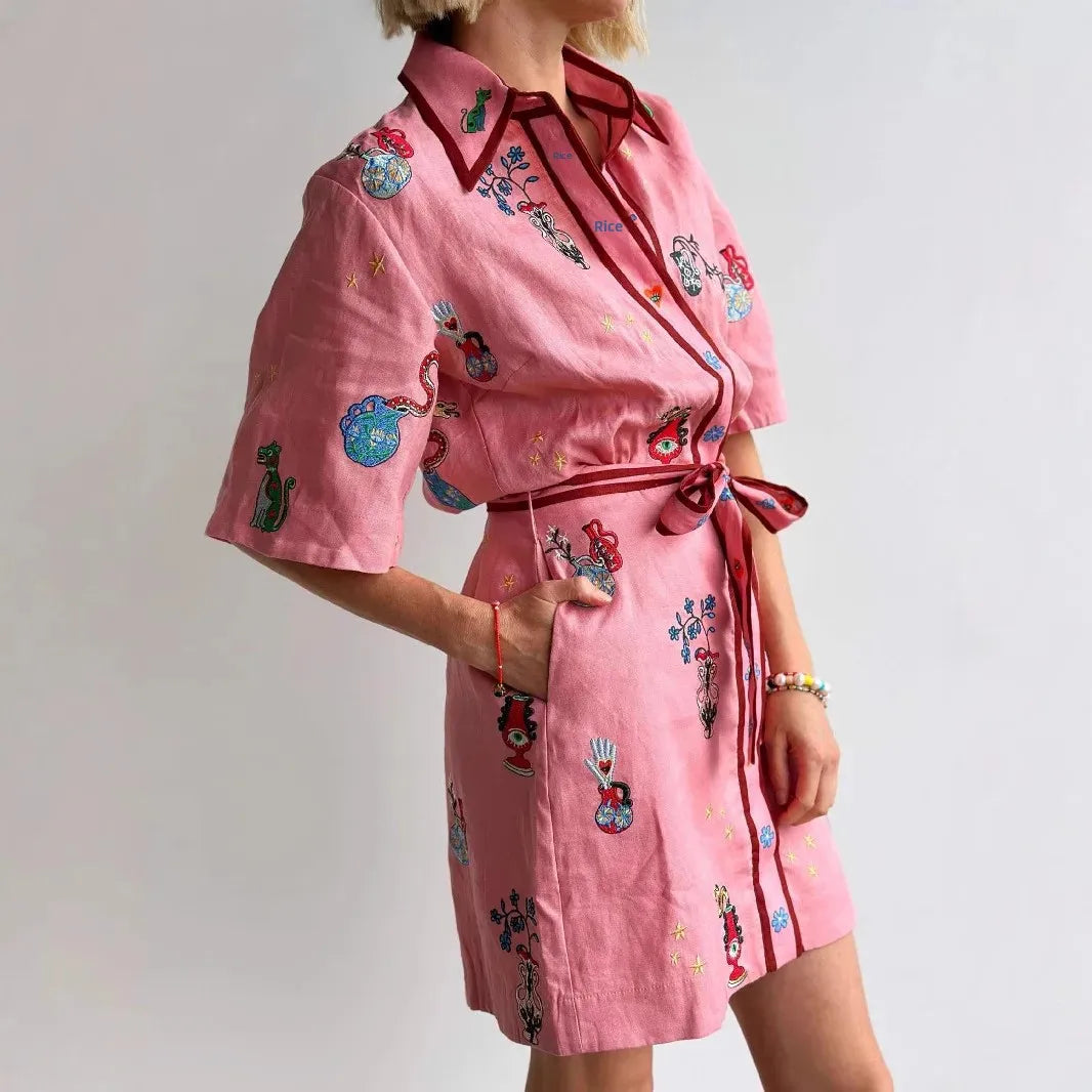 Casual Fashion Linen Shirt Cardigan Dress