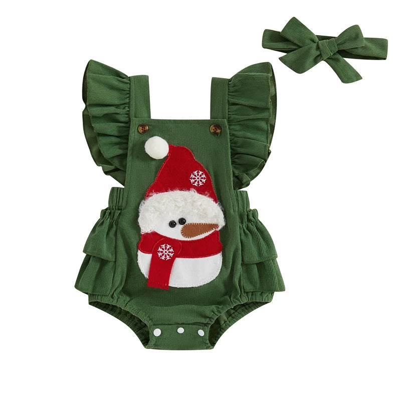 Baby Girl Christmas Romper Set with Hairband