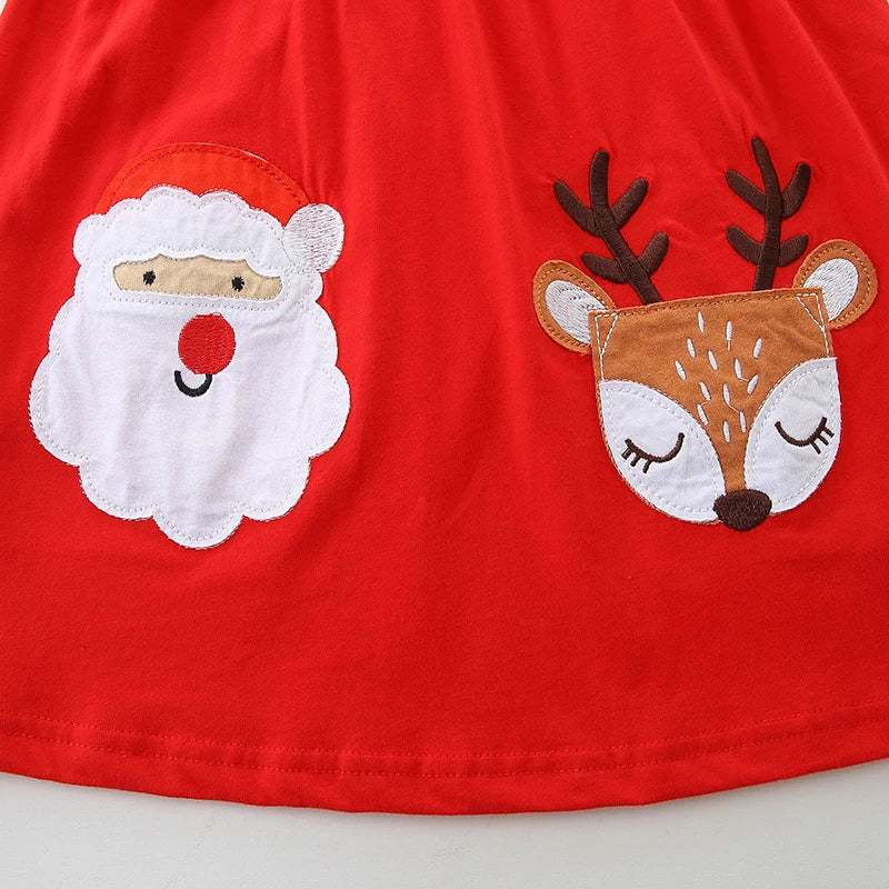 Girls Santa Claus Embroidered Cotton Christmas Dress