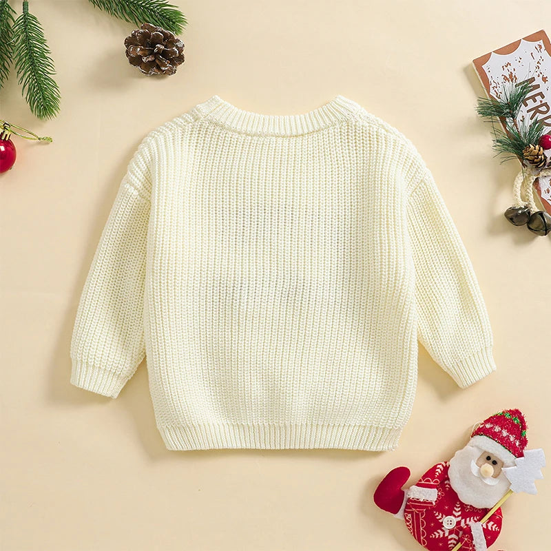 Baby Christmas Letter Embroidered Knitted Sweater – Long Sleeve Pullover (0–24 Months)
