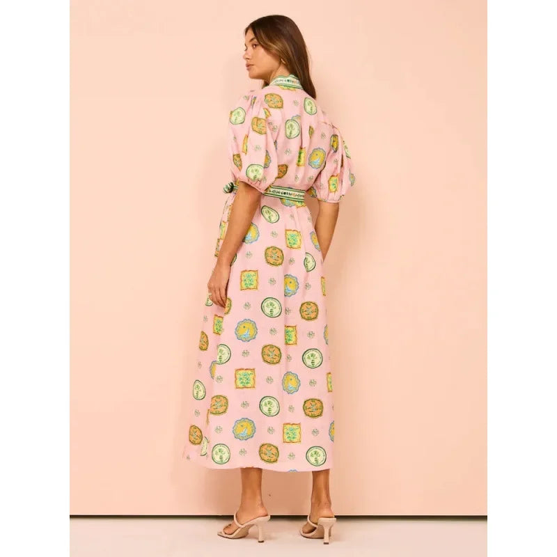 Casual Fashion Graffiti Lantern Sleeve Cardigan Dress