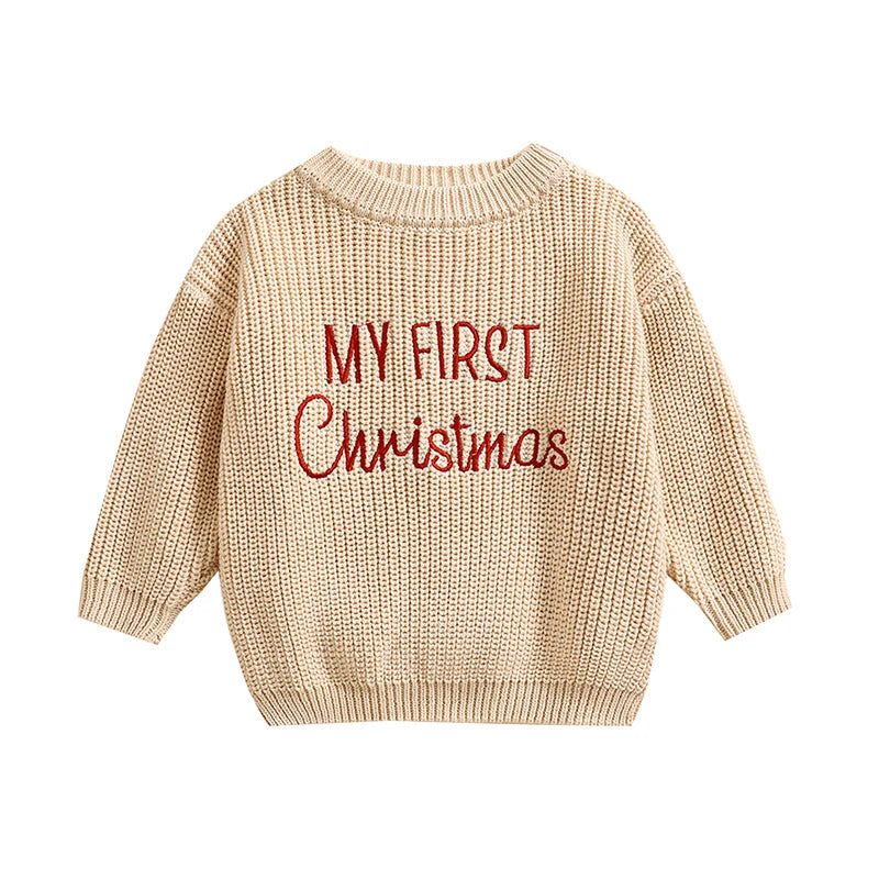 Baby Christmas Letter Embroidered Knitted Sweater – Long Sleeve Pullover (0–24 Months)