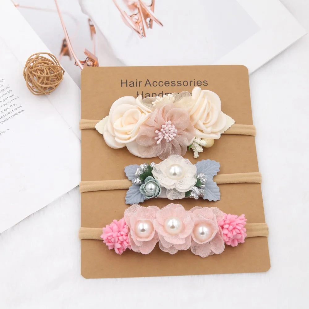 3pcs Baby Girl Headband Set – Elastic Floral Hairbands