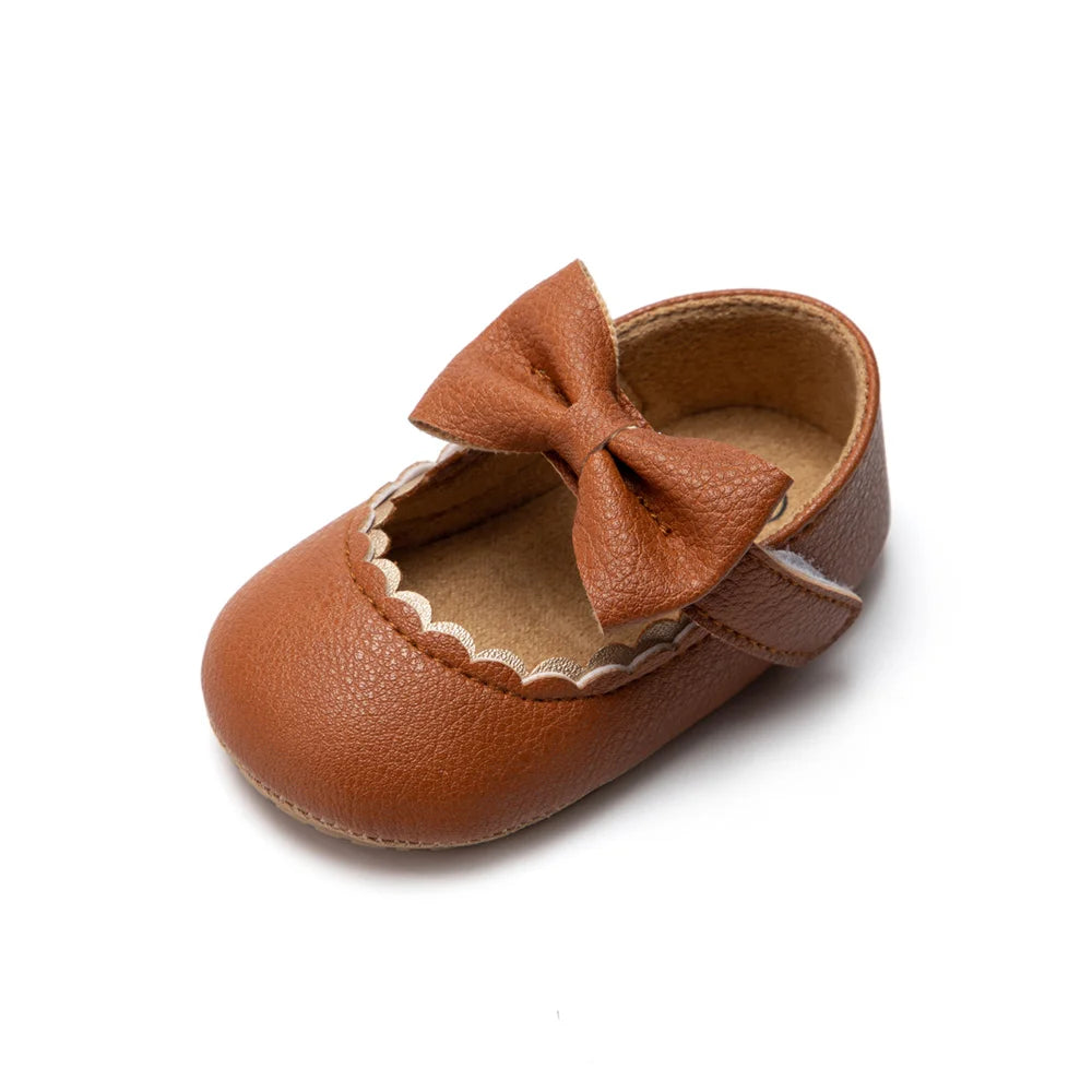 Retro Baby Bow Princess Shoes – Anti-Slip First Walkers
