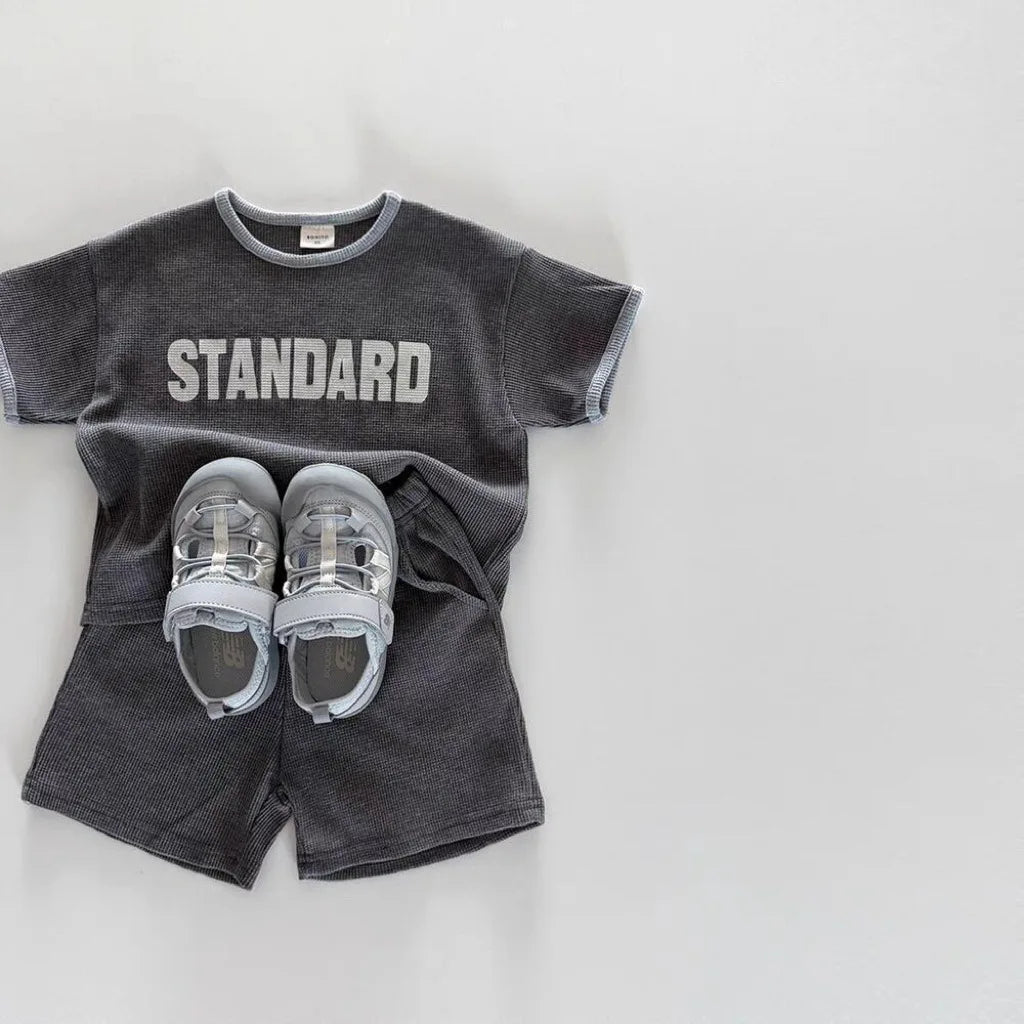 Boys’ Summer Two-Piece Set – Letter Print T-Shirt & Shorts