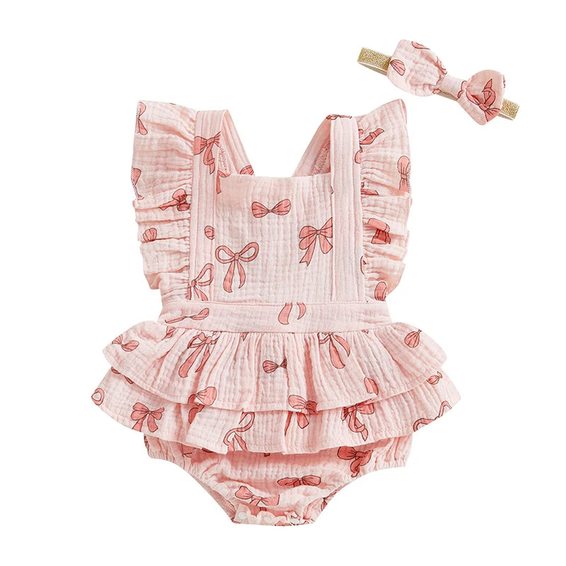 Bow & Heart Print Bodysuit with Headband