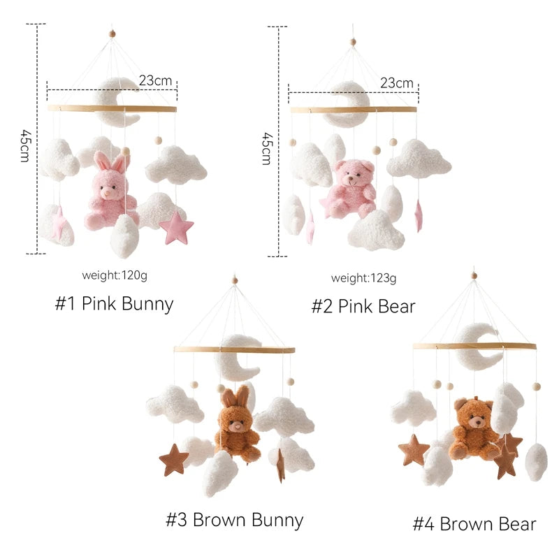 Baby Wooden Bed Bell Mobile – Lambhair Bear & Bunny Dolls