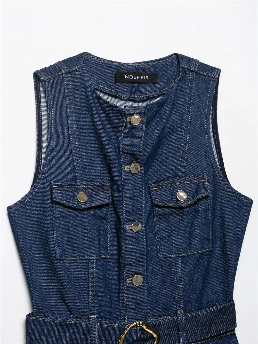 Women’s Belted Denim Midi Dress