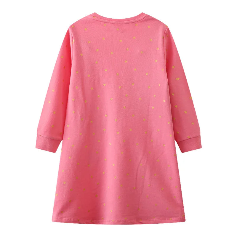 Girls Long Sleeve Animal Applique Cotton Dress