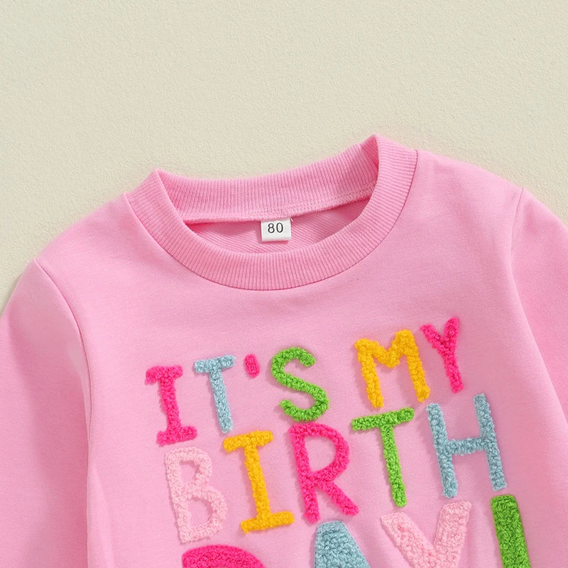Toddler Birthday Outfit – Letter Print Sweatshirt & Rainbow Tutu Skirt
