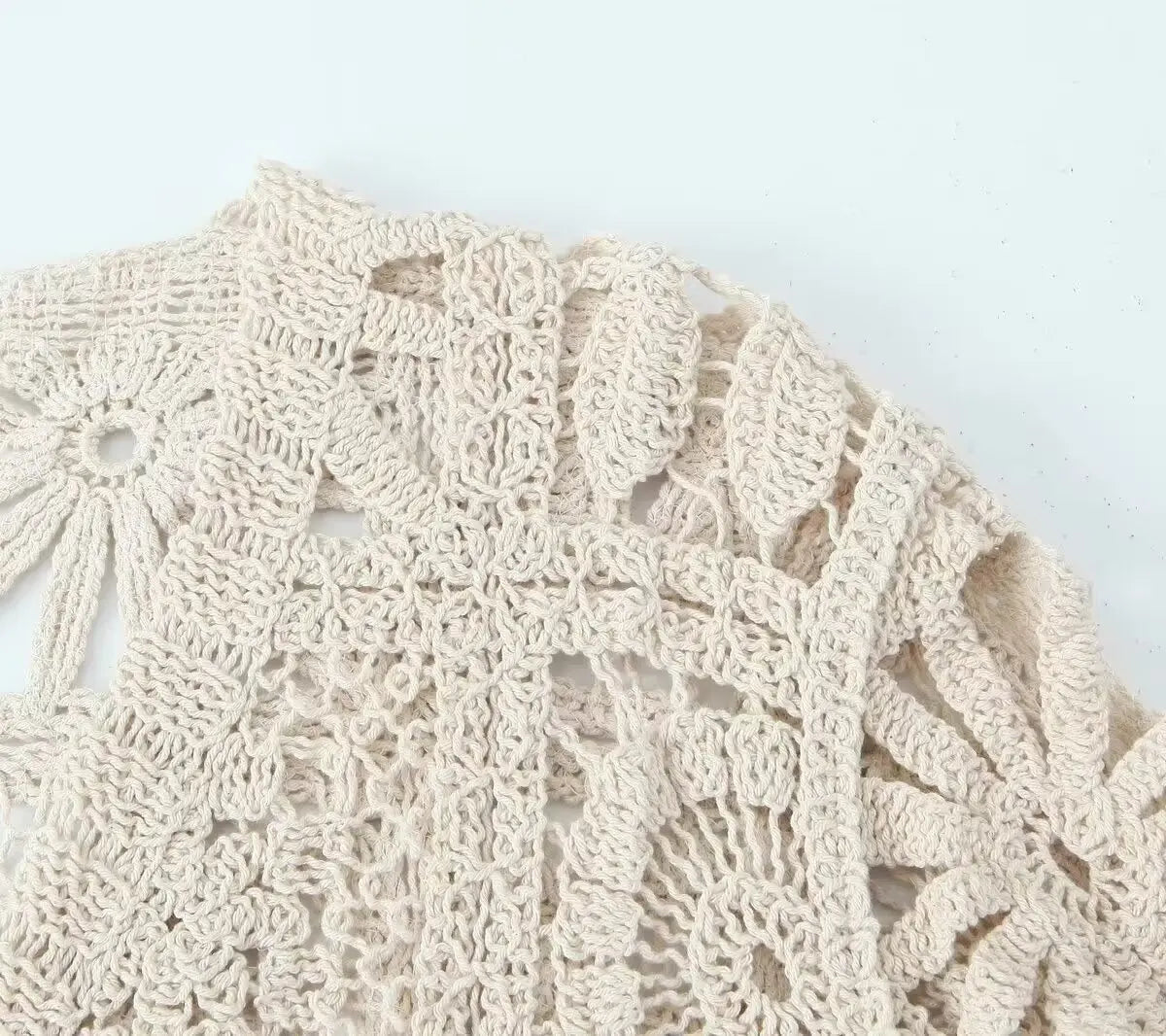 Women’s Knitted Two-Piece Pants Set – Hollow-Out Cardigan & High-Waist Trousers