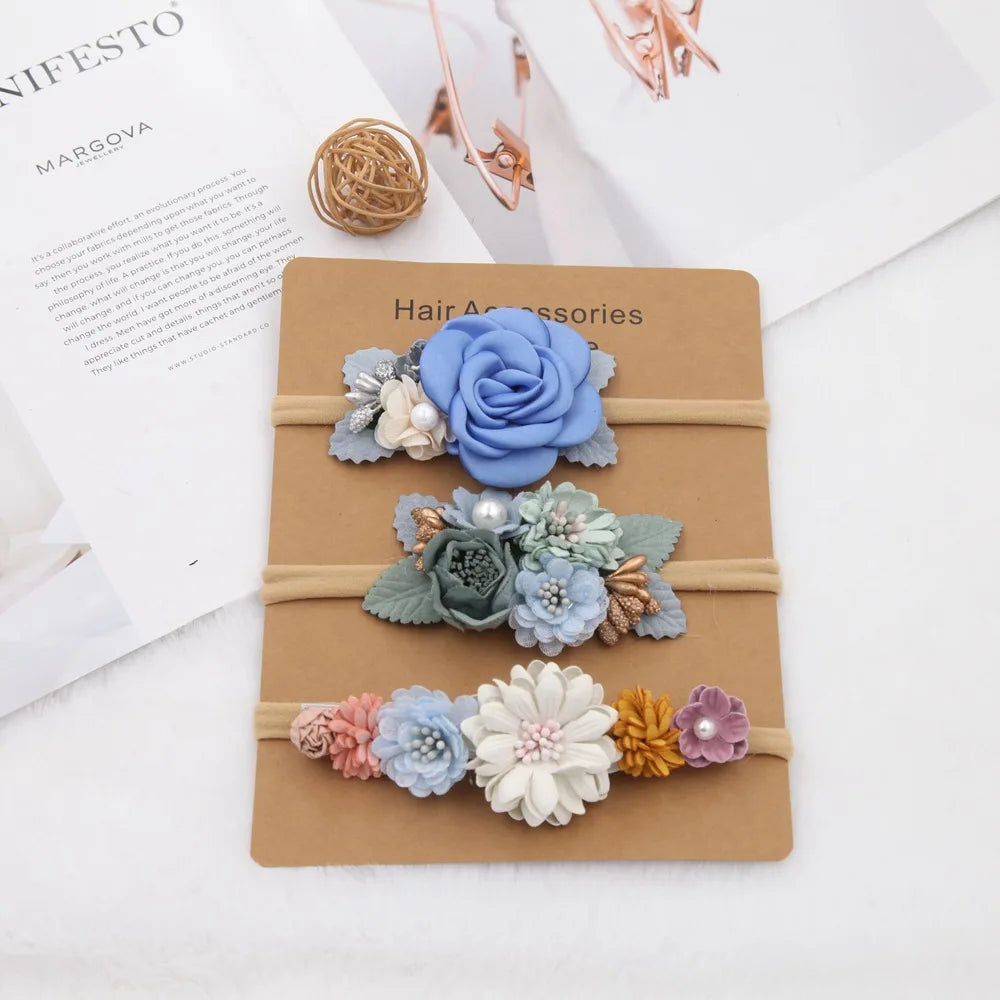 3pcs Baby Girl Headband Set – Elastic Floral Hairbands