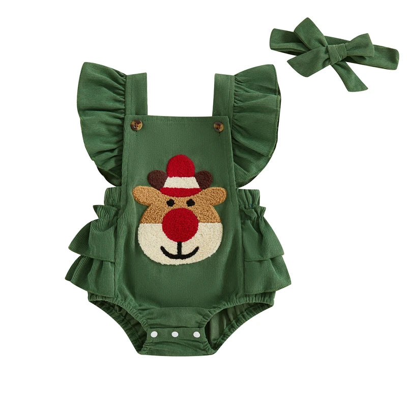 Baby Girl Christmas Romper Set with Hairband
