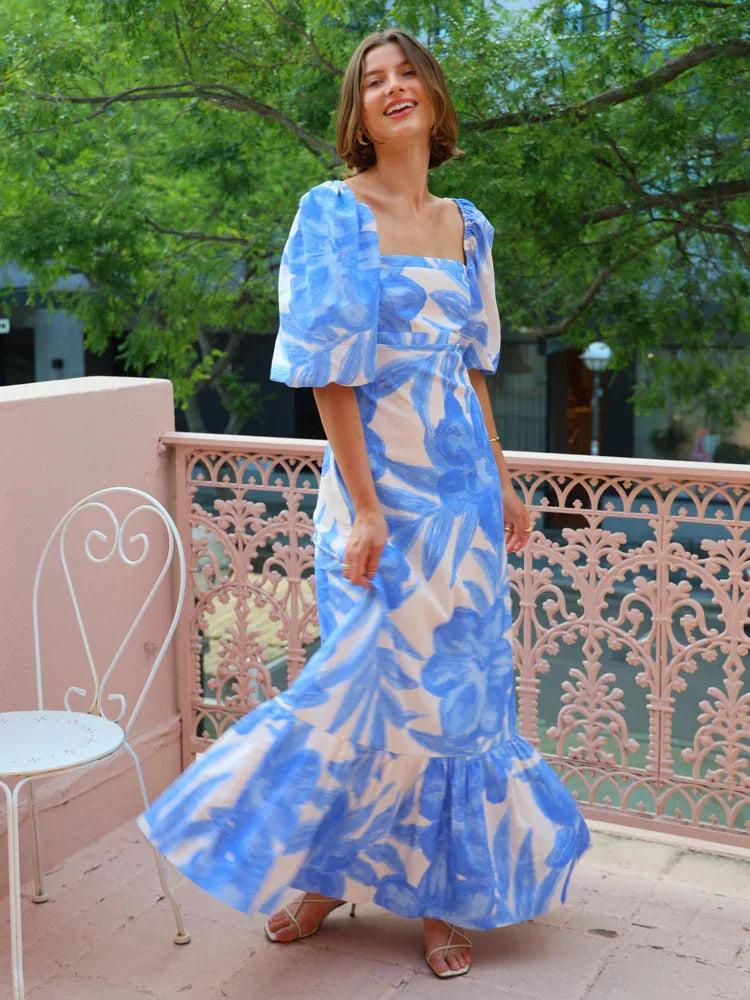 Women’s Elegant Bohemian Lantern Sleeve Long Dress