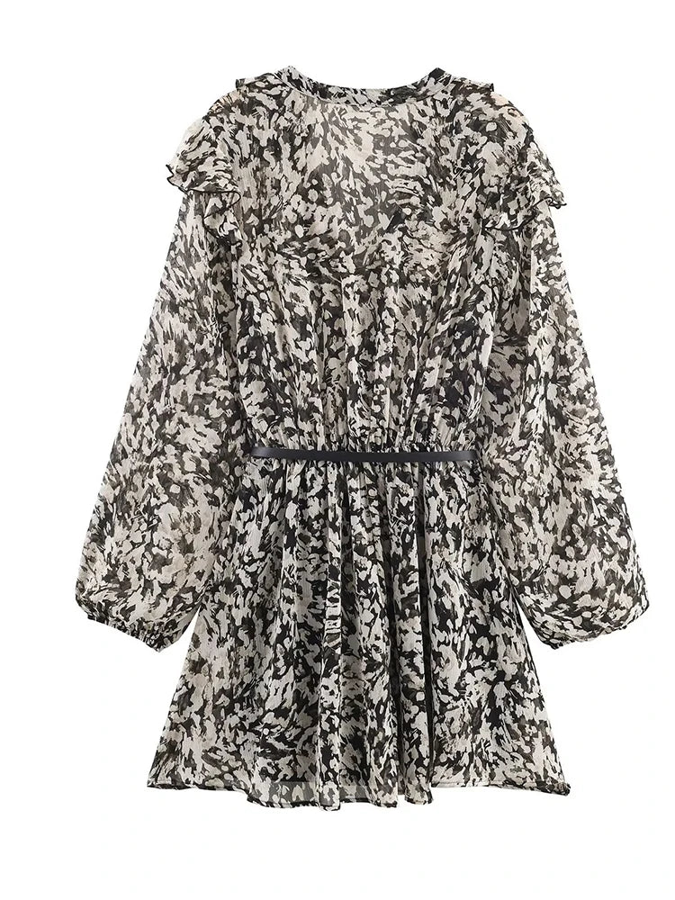 Women’s Elegant Printed Dress – Belted