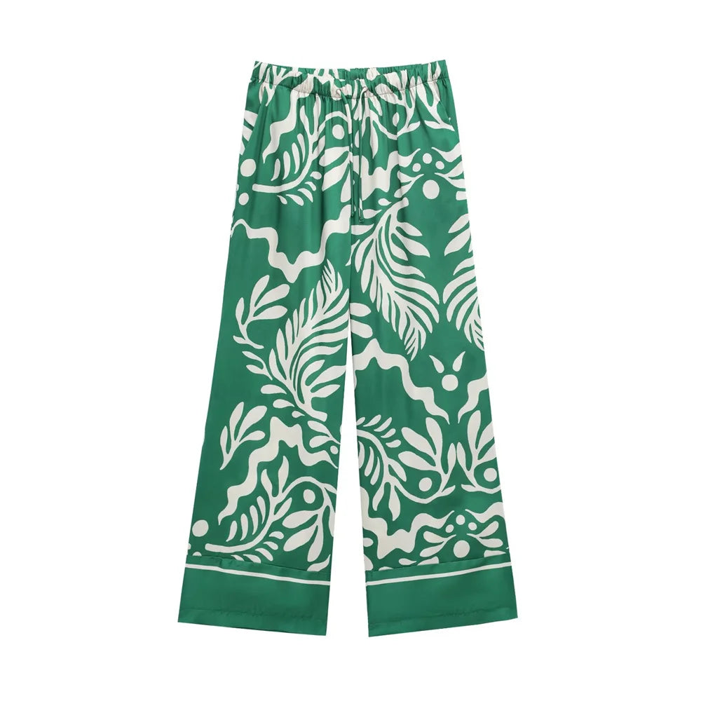 Women’s Fashion Printed Shirt & High Waist Straight Pants Set